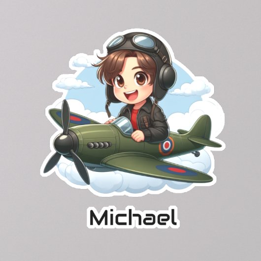  Boy Flying Airplane Clouds Fun Kids Personalized Sticker