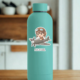 Boy Flying Airplane Cute Kids Personalized Sticker