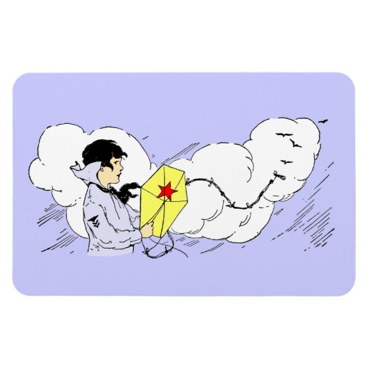 Boy Flying Kite Premium Flexi Magnet Magneet (Horizontaal)