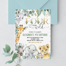 Boy Four ever Wild Gold Oerwoud Animals Verjaardag Kaart