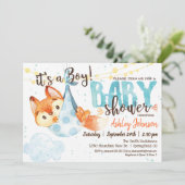Boy Fox Baby shower Uitnodiging (Staand voorkant)