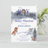 Boy Fox Baby shower Winter Woodland Kaart (Staand voorkant)