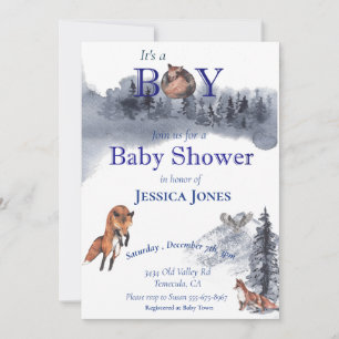 Boy Fox Baby shower Winter Woodland Kaart