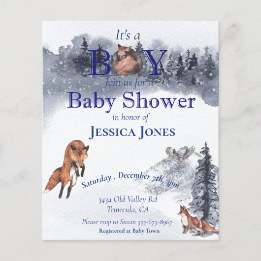 Boy Fox Baby shower Winter Woodland Uitnodiging Flyer (Voorkant)