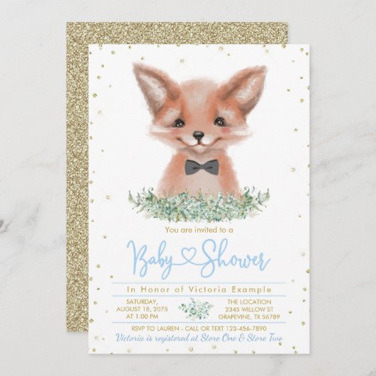 Boy Fox Little Man Baby shower Kaart (Voorkant / Achterkant)