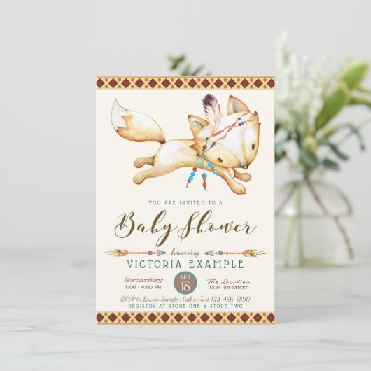Boy Fox Tribal Aztec Baby Shower Uitnodigingen (Staand voorkant)