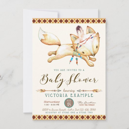 Boy Fox Tribal Aztec Baby Shower Uitnodigingen (Voorkant)