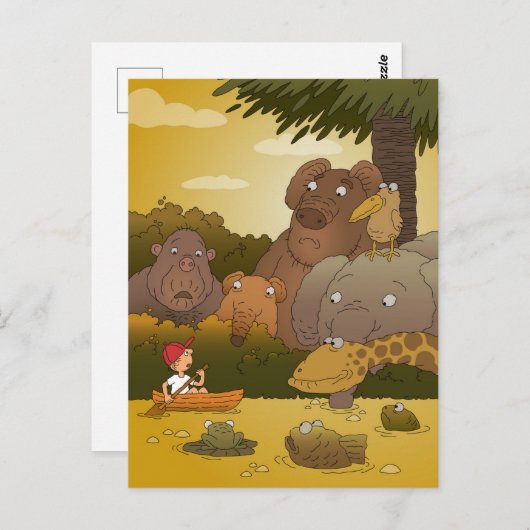 Boy Funny Schattige Oerwoud Safari Dieren Briefkaart (Voorkant / Achterkant)