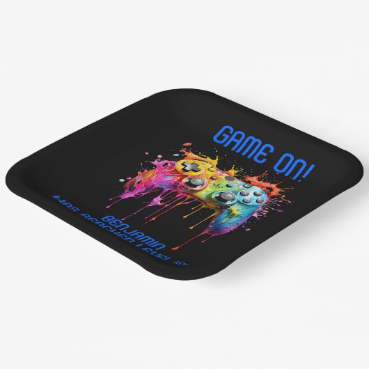 Boy Gamer Blauw Video Game Party Papieren Bordje (Gebogen)