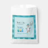 Boy Gekke Goose 1st Birthday Blue Plaid Bedankzakje (Voorkant)