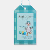 Boy Gekke Goose 1st Birthday Blue Plaid Gift Label Cadeaulabel (Voorkant)