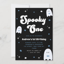Boy Ghost Blue Spooky One 1st Birthday Halloween Kaart