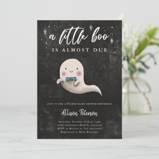 Boy Ghost Halloween Baby shower Little Boo Kaart (Staand voorkant)