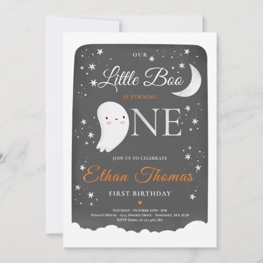 Boy Ghost Little Boo Birthday Party Halloween Kaart (Voorkant)