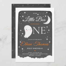 Boy Ghost Little Boo Birthday Party Halloween Kaart