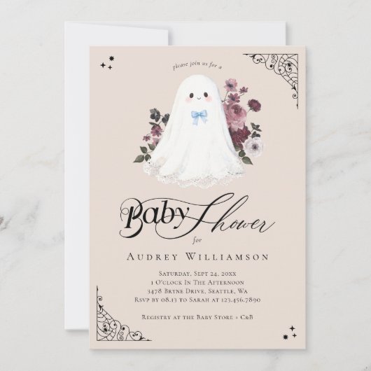 Boy Ghost Little Boo Floral Gothic Baby shower Kaart (Voorkant)