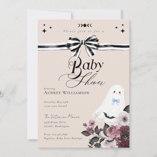 Boy Ghost Little Boo Floral Gothic Baby Shower Kaart (Voorkant)