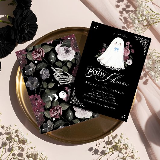 Boy Ghost Little Boo Floral Gothic Baby shower Kaart