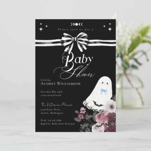 Boy Ghost Little Boo Floral Gothic Baby shower Kaart (Staand voorkant)