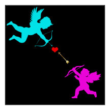 Boy & Gilr Angels Arrow Red Heart Black Poster