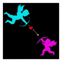 Boy & Gilr Angels Arrow Red Heart Black Poster