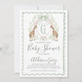 Boy Giraffe Baby shower Preppy Sage Green Gingham Kaart (Voorkant)