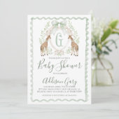 Boy Giraffe Baby shower Preppy Sage Green Gingham Kaart (Staand voorkant)