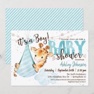 Boy Giraffe Baby shower Uitnodiging
