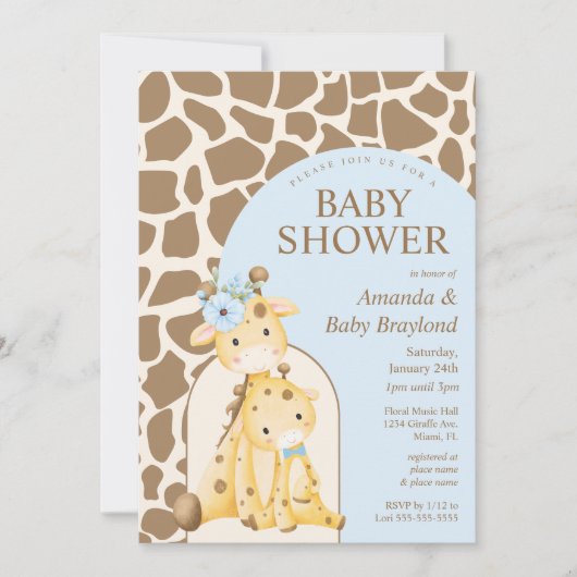 Boy Giraffe Baby shower Uitnodiging (Voorkant)