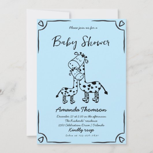 Boy Giraffe Hand getrokken baby shower Kaart (Voorkant)