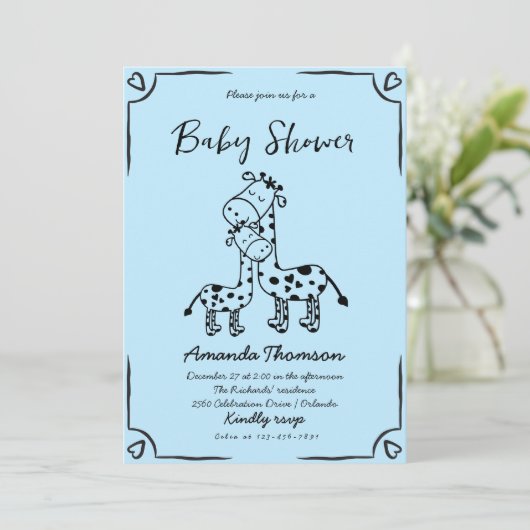 Boy Giraffe Hand getrokken baby shower Kaart (Staand voorkant)