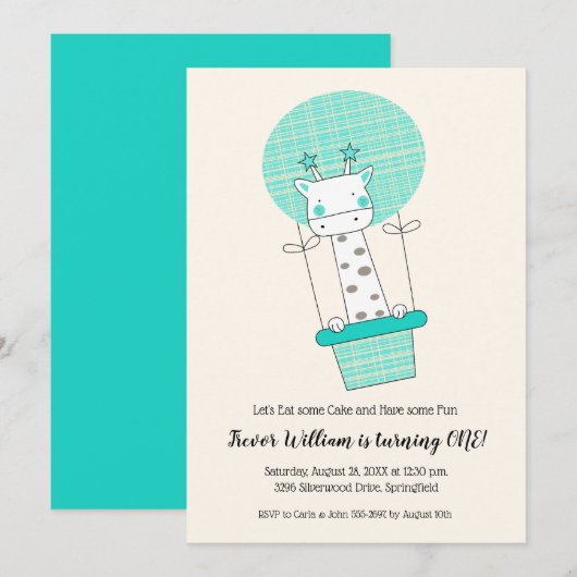 Boy Giraffe luchtballon eerste verjaardagsfeestje Kaart (Voorkant / Achterkant)