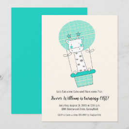 Boy Giraffe luchtballon eerste verjaardagsfeestje Kaart