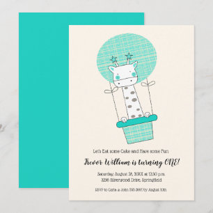 Boy Giraffe luchtballon eerste verjaardagsfeestje Kaart