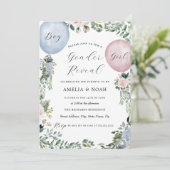 Boy Girl Balloon Gender Reopenbaart Uitnodiging (Staand voorkant)