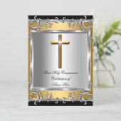 Boy Girl First Heilige Commune Silver Gold 2 Kaart (Staand voorkant)