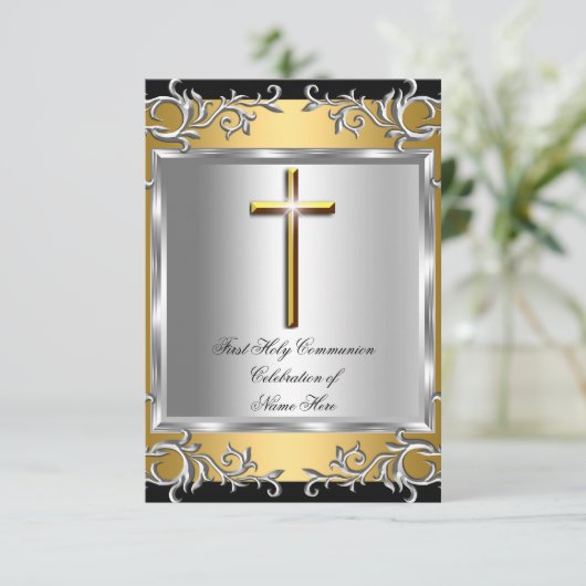 Boy Girl First Heilige Commune Silver Gold SML Kaart (Staand voorkant)