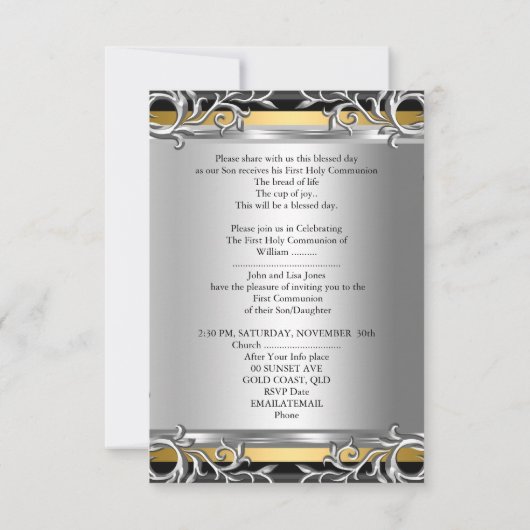 Boy Girl First Heilige Commune Silver Gold SML Kaart (Achterkant)