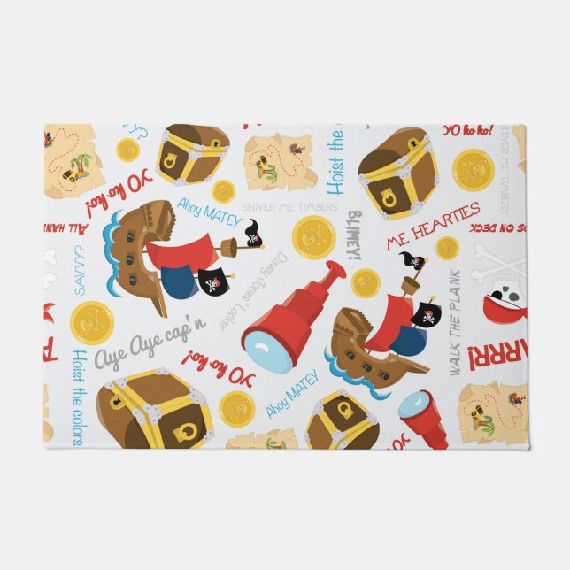 Boy Girl Fun White Party Pirate Pattern Deurmat (Voorkant)