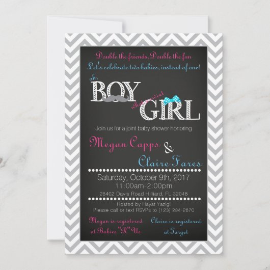 Boy Girl Joint Baby shower Invitation & Book Kaart (Voorkant)