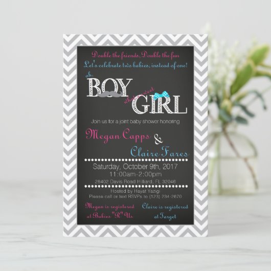 Boy Girl Joint Baby shower Invitation & Book Kaart (Staand voorkant)