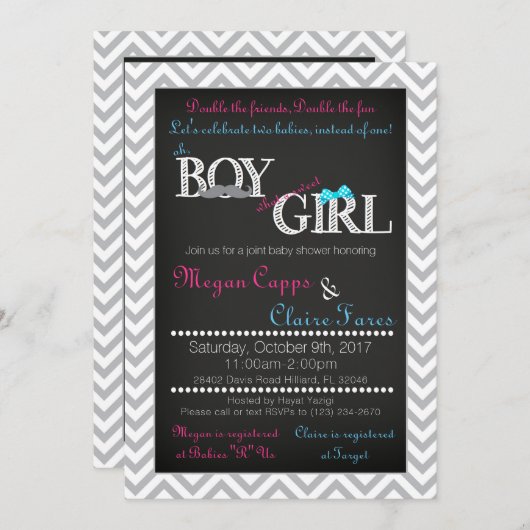Boy Girl Joint Baby shower Invitation & Book Kaart (Voorkant / Achterkant)