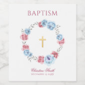 Boy Girl Modest Peony Wreath Christening Baptism Wijn Etiket (Enkel label)