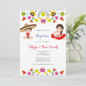 Boy Girl Siblings Christening Baptism Invitation Kaart (Staand voorkant)