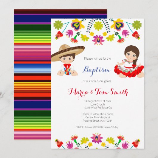 Boy Girl Siblings Christening Baptism Invitation Kaart (Voorkant / Achterkant)