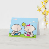 Boy Girl Twin Birthday Wenskaart Kaart (Gele Bloem)