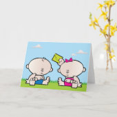 Boy Girl twin wenskaart Kaart (Gele Bloem)