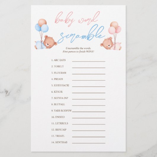 Boy Girl Twins Baby Scramble Baby shower spel Flyer (Voorkant)