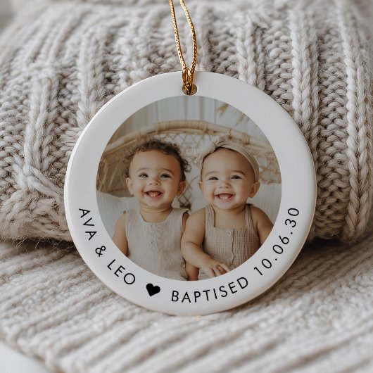 Boy Girl Twins Baptism Photo Keepsake Keramisch Ornament