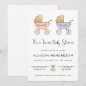 Boy Girl Twins Carriage Waterverf Baby shower Kaart (Voorkant / Achterkant)